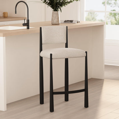 Manhattan Comfort Lennor Counter Height Stools for Kitchen and Dining Room, Upholstered in Boucle Fabric, Island Chairs with Metal Frame, Padded Backrest, Fully Assembled Furniture, Cream
