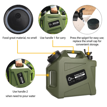 COOZMENT 3.2G (12L) Portable Water Jug with Spigot, BPA Free Green Storage Tank for Camping, Hiking, Emergencies