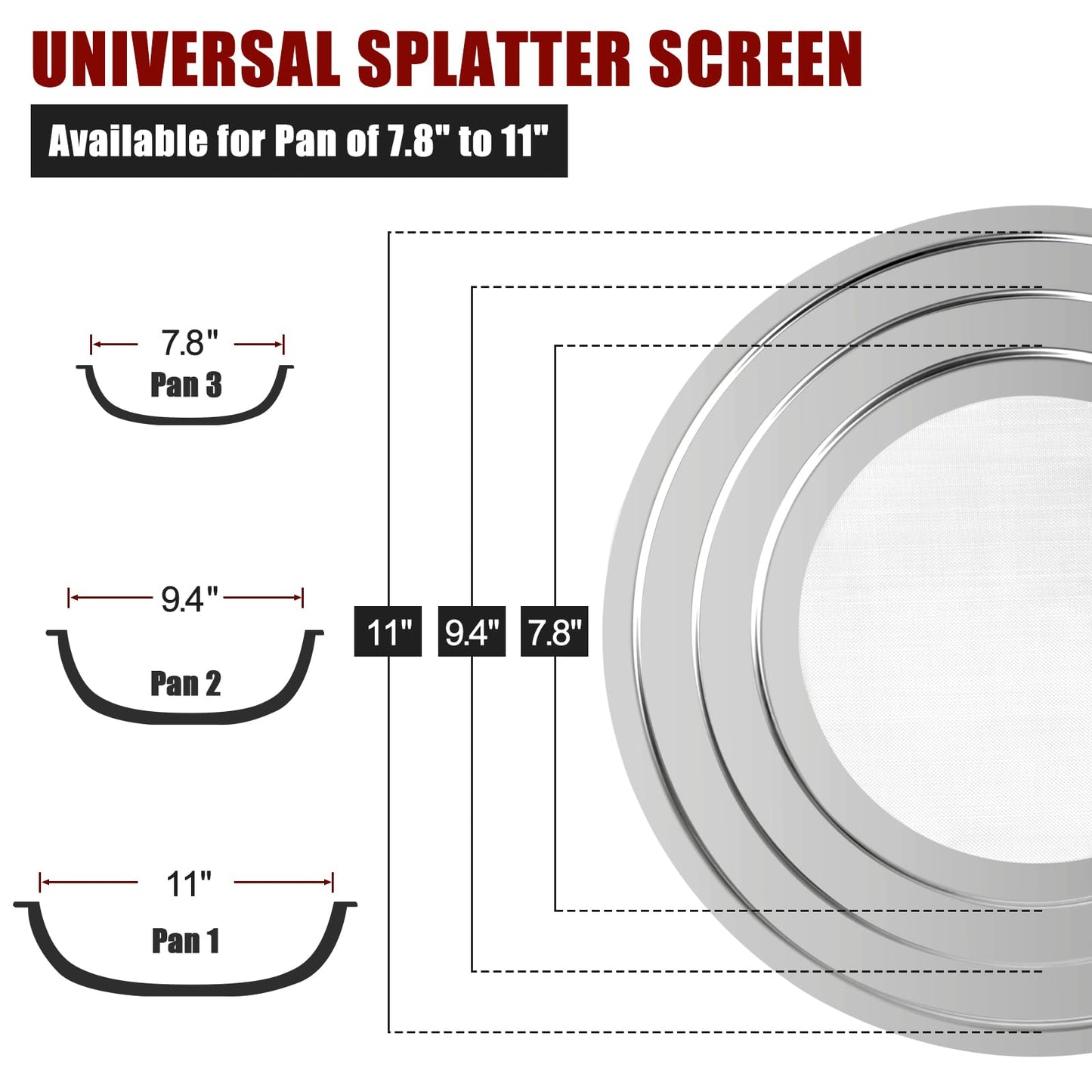 Stainless Steel Splatter Screen for Frying Pan - Grease Splatter Guard with Folding Handle - Cover Oil Splash from Bacon, Oil, or Deep Fryer - Food Strainer and Universal Cookware