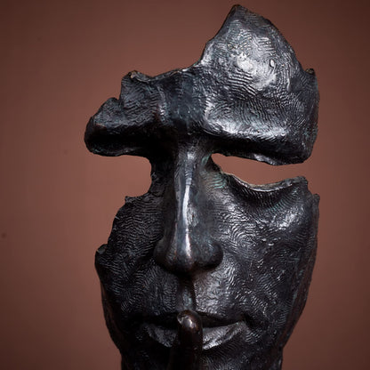 YouFine Silence is Gold - Real Bronze Casting Statue for Home Office Decor - Handcrafted Thinker Bronze Sculpture