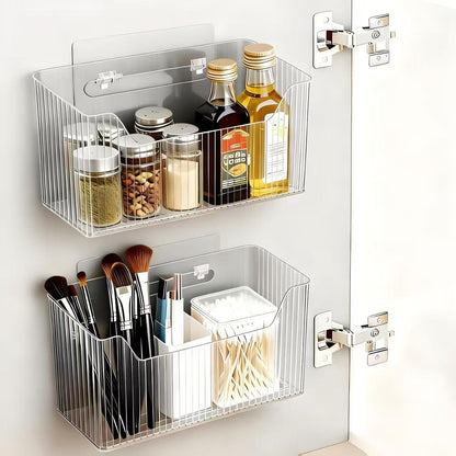 SXSWNSDLX 2 Pack Cabinet Door Organizer, Clear Storage Caddy, Adhesive Wall Mounted Organizer Bins, with Self Adhesive Tape, for Bathroom, Kitchen, Cabinet, Living Room