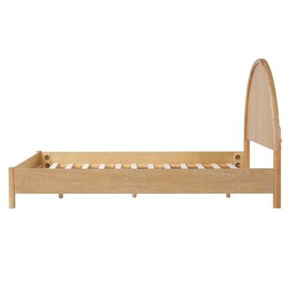 Christopher Knight Home Elsinore Queen Size Bed Frame with Arched Headboard, Modern Wooden Platform Bed, Wood Bed Support and Slats, No Box Spring Needed, Queen Size Beds for Adult, Natural Oak