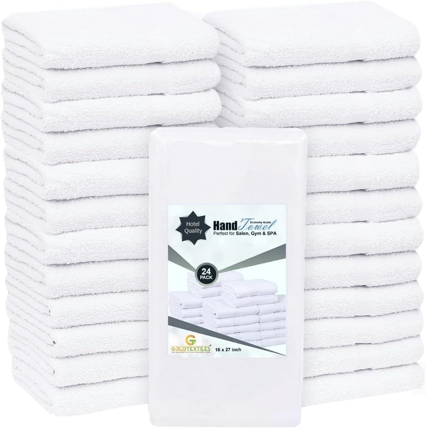 24 (2 Dozen) 16x27 Inch Pcs White Cotton Blend Economy Hand Towels Salon/Gym/Hotel Super use Absorbent Best
