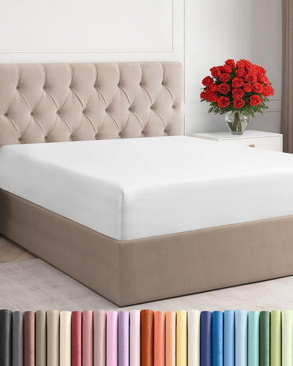 Queen Fitted Bed Sheet - Ultra-Soft Hotel Luxury Bedding with Deep Pockets - Breathable & Wrinkle-Free - White