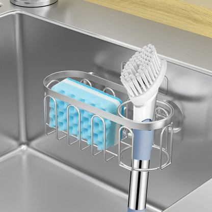 Yazoni 2-in-1 Sponge Holder for Kitchen Sink, Sink Caddy Kitchen Sink Organizer with 3 Suction Cups, No Drill Rustproof Sink Sponge Holder for Dish Brush, Soap & Sponge (Silver)