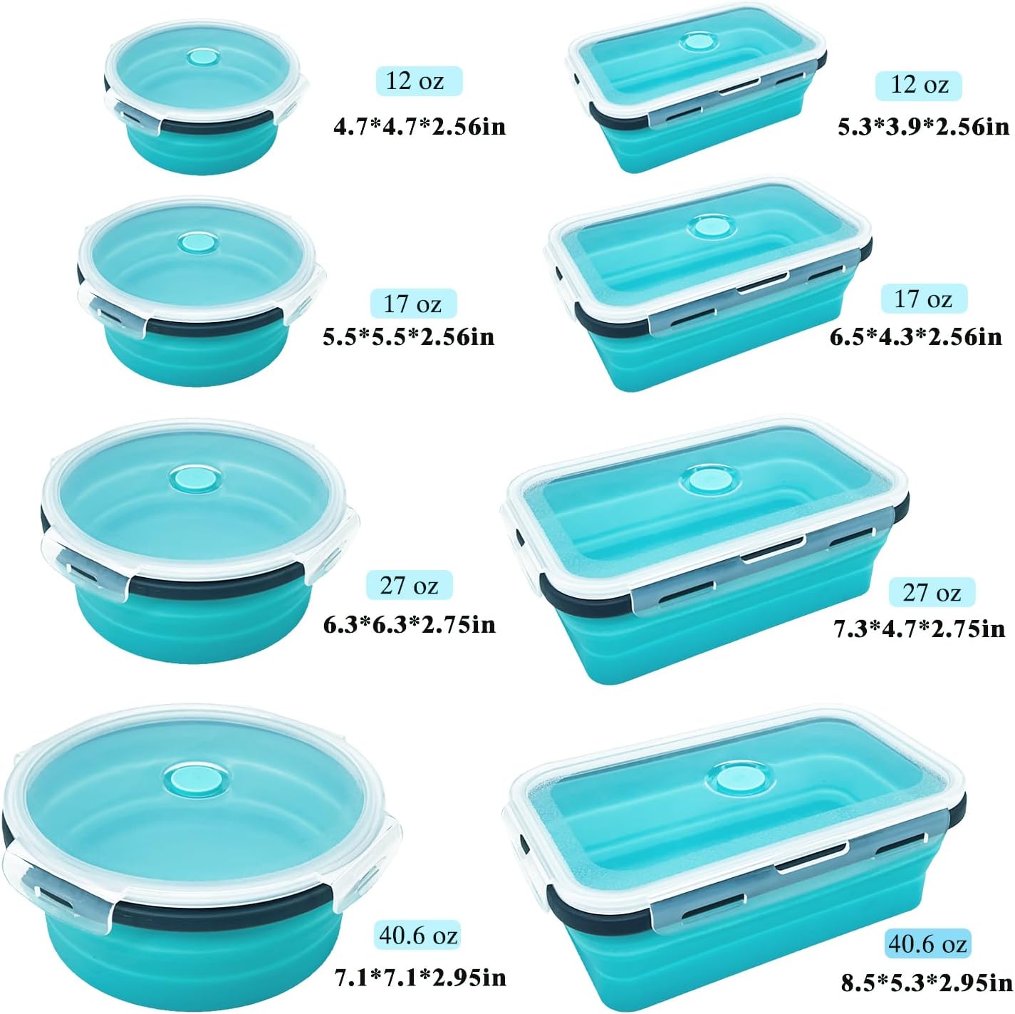 8 Collapsible Food Storage Containers With Lids, Rv Collapsible Bowls, Silicone Food Storage Containers, Camping Food Containers, Collapsible Containers for Food, Camping, Travel