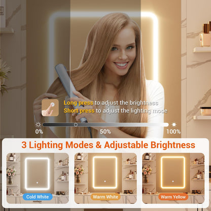 7-Drawer White Vanity Desk with Lighted Mirror & Dimmable LED Lights,Makeup Vanity Set with Power Outlets & USB Ports, 3 Color Lighting Modes, Cushioned Stool & Hair Dryer Holder, Dressing Table for