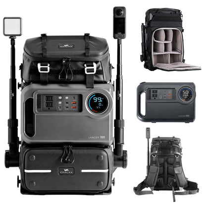COALAX LANCER 100 Travel Camera Backpack with 96Wh Portable Power Station, Modular Hard Shell Photography Bag with Magic Arm, IPX5 Waterproof Drone Backpack Fits 16" Laptop (Black)
