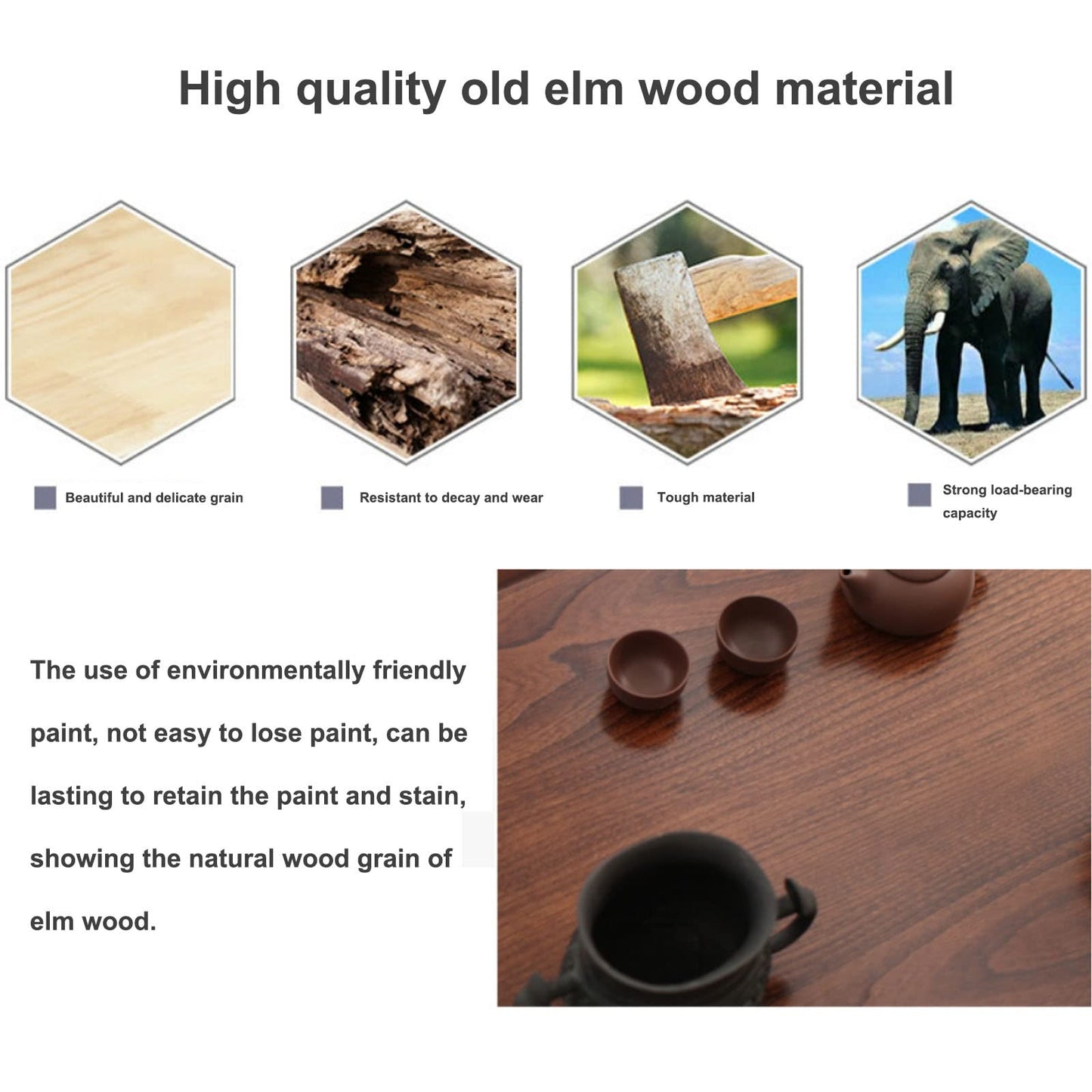MHJKHG Wooden Coffee Table Living Room Coffee Table Low Floor Table Low Dining Table Children's Game Table Elm Wood Material，Brown 50x40x25cm