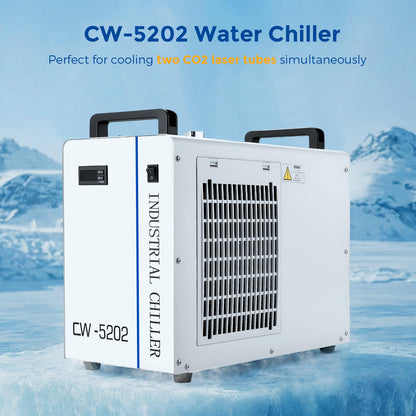 Cloudray Water Chiller CW-5202 6L for CO2 Laser Engraver & Cutting, Compatible with 2 Laser Tubes, Laser Chiller, Industrial Water Cooler，60W 70W 80W 90W 100W 120W 150W CO2 Laser Engraving Machines