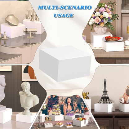 6PCS Buffet Risers with Mini Sign and Marker, Food Risers for Buffet Table, Catering Dessert Cake Stand for Party, Display Riser for Collectibles, Dessert Table Display Set, Acrylic Boxes Nesting Risers, White (5"x6"x7"8"x9"x10")