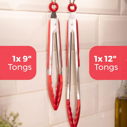 StarPack Premium Silicone Kitchen Tongs Set of 2, 9-Inch & 12-Inch, Stainless Steel with Non-Stick Tips