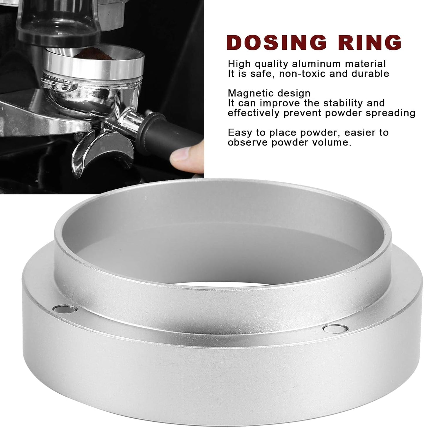 Silver Magnetic Coffee Dosing Ring and Funnel for Office Coffee Lovers Home, 58MM with Magnetic