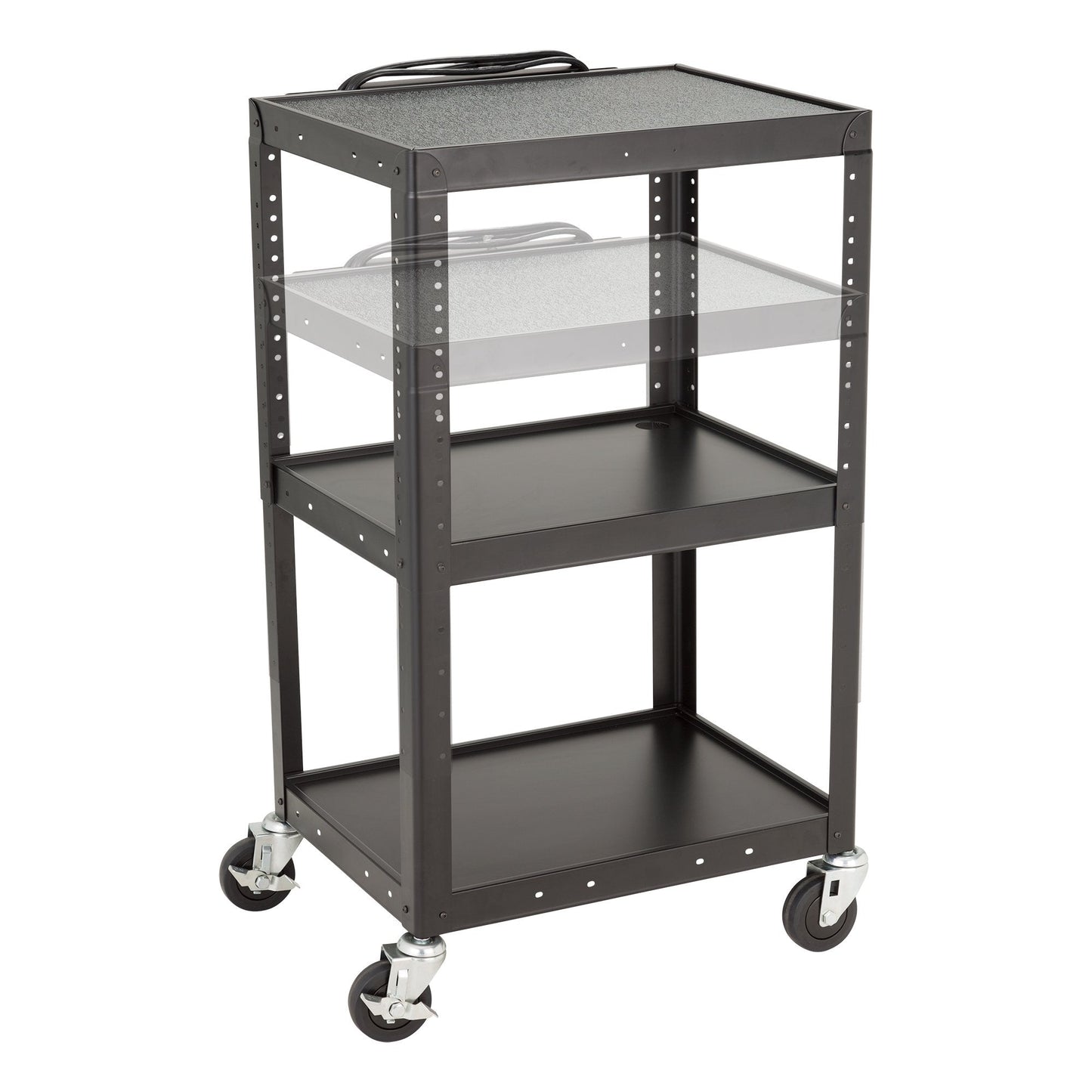 Norwood Commercial Furniture Adjustable Height Metal AV Cart with Electric Power Cord, Black