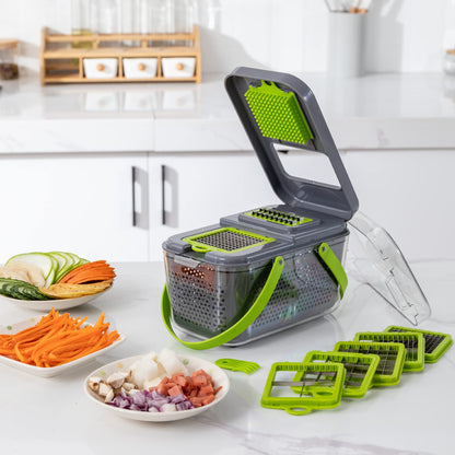 New 2022 Vegetable Dicer Onion Chopper, 22 in 1 Food, Fruits Cutter with 14 Stainless Steel Blades, Adjustable Slicer with Drain Rack Storage Container, Kitchen Gadget