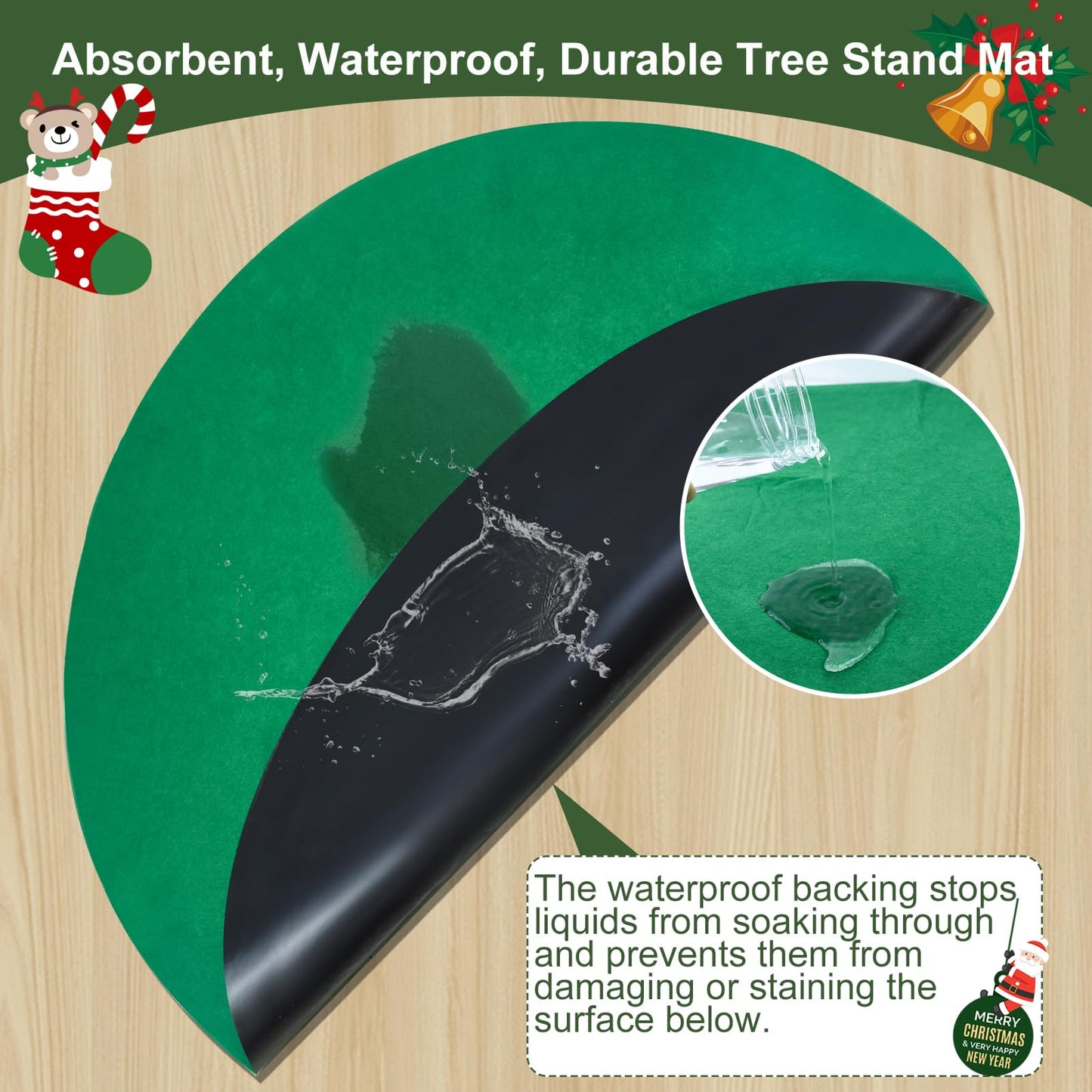 Feoang 36inch Christmas Tree Stand Mat Waterproof Floor Protector Christmas Tree Stand Pad Felt Round Xmas Tree Stand Floor Mat Under Christmas Tree for Protecting Indoor Floor（Green）