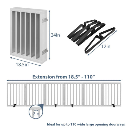 Dog Gates for Doorways Extra Wide 110inches (9ft), Wooden Freestanding Pet Gates for Dogs with 4 Support Stands, Foldable Gates for Dogs Indoor
