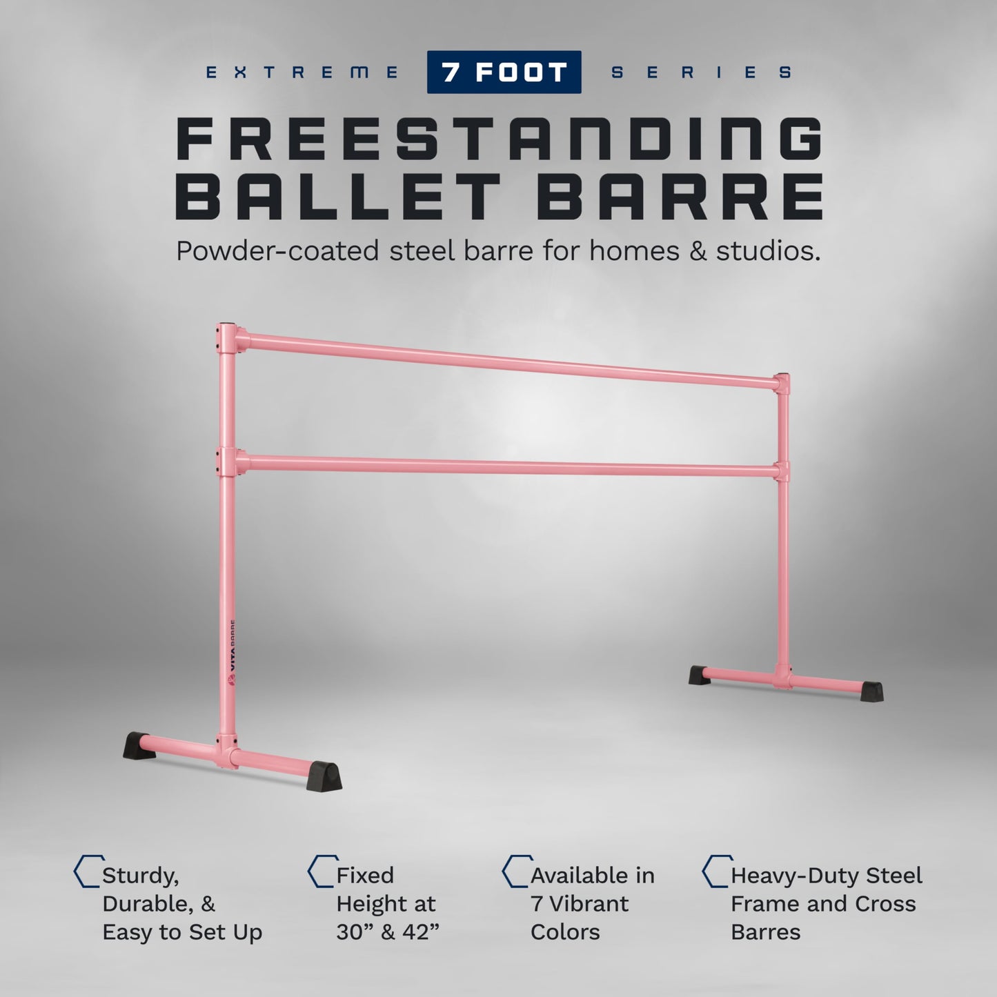 VITA Barre Portable Freestanding Double Ballet Barre, Extreme, 7 Ft Bars, Light Pink, Steel | Fixed Height, Made in USA, Home or Gym Exercise Equipment for Kids & Adults | Dance, Fitness, Pilates