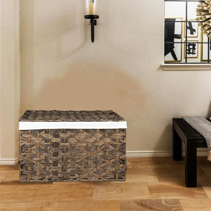 Storage Basket with Lid, 17.2 Gallon Wicker Storage Trunk with Handles, Handwoven Basket for Living Room