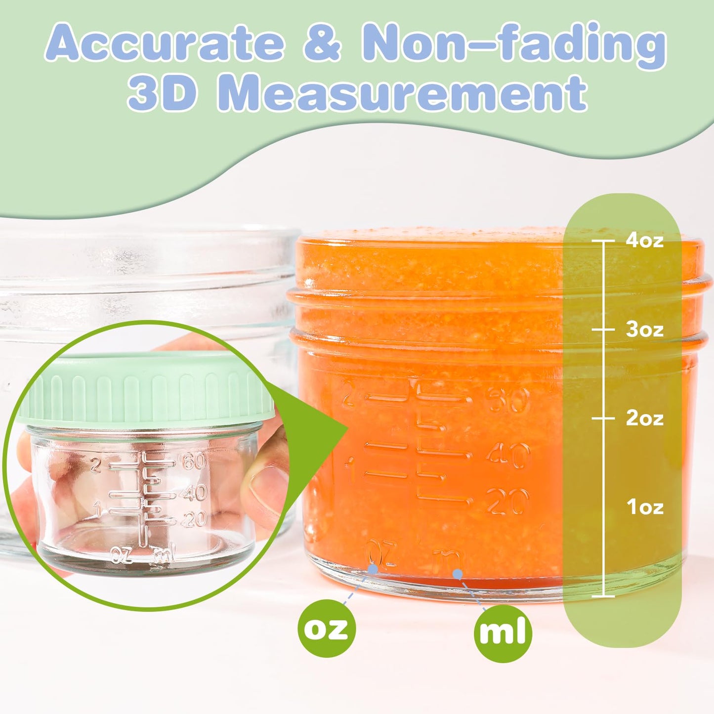 RowinsyDD 5 Pack Glass Baby Food Storage Containers, 4 oz Leakproof Baby Food Jars with Lids, Small Glass Food Containers for Infant Baby, Freezer & Microwave Safe, BPA Free