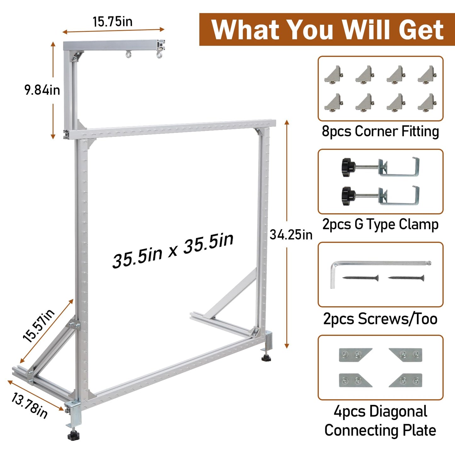 tonchean Rug Tufting Frame Kit 35.5''x35.5'' Aluminum Metal Tufting Frame for Rug Making Adjustable Tufting Cloth Stand for Carpet Making, Tufting Supplies