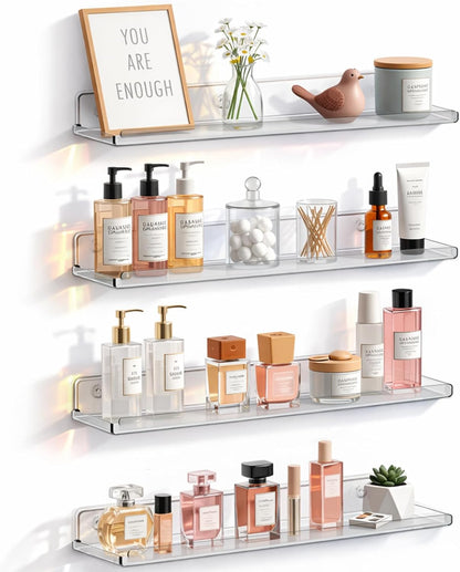 14" 4 Pack Lifewit Floating Shelves for Bathroom, Acrylic Wall Organizer for Perfume, Makeup, Figures, Nail Polish