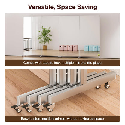BRIVUE 81" x 41" Standing Mirror Full Length with Wheels, Large Glassless Rolling Mirrors with Brakes, Shatterproof HD Imaging Thin Frame Full Body Mirror for Dance Studio/Home Gym, Silver