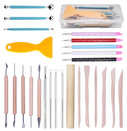 Artzuvs Polymer Clay Tools,25Pcs Pottery Sculpting Tools Set with Plastic Case for Ceramic Modeling Carving Beginners Expert Crafts Club, Dotting,Hobbyists, Artists