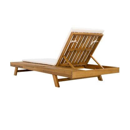 Merax Acacia Wood Chaise Lounge Chair Outdoor Set of 4, Patio Recliner with 4 Position Adjustable Backrest and 1.57" Thick Double-fold Cushion