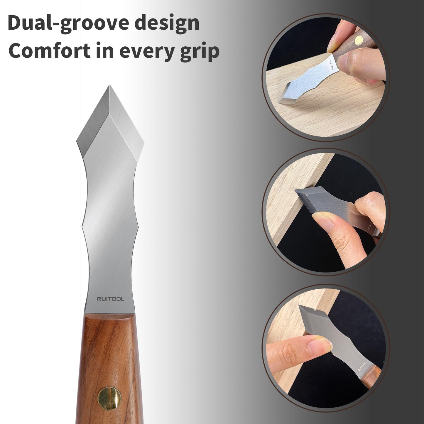 RUITOOL Marking Knife, Long‑Neck Thin Blade Scribing Tool with Dual Grooves for Woodworking – High Carbon Steel Double Beveled Blade (2.6") for Precision Wood Carving & Left/Right Hand Use