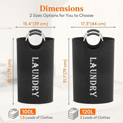 Lifewit Large 100L Laundry Basket - Collapsible Hamper with Aluminum Handles | Waterproof Black 2-Pack