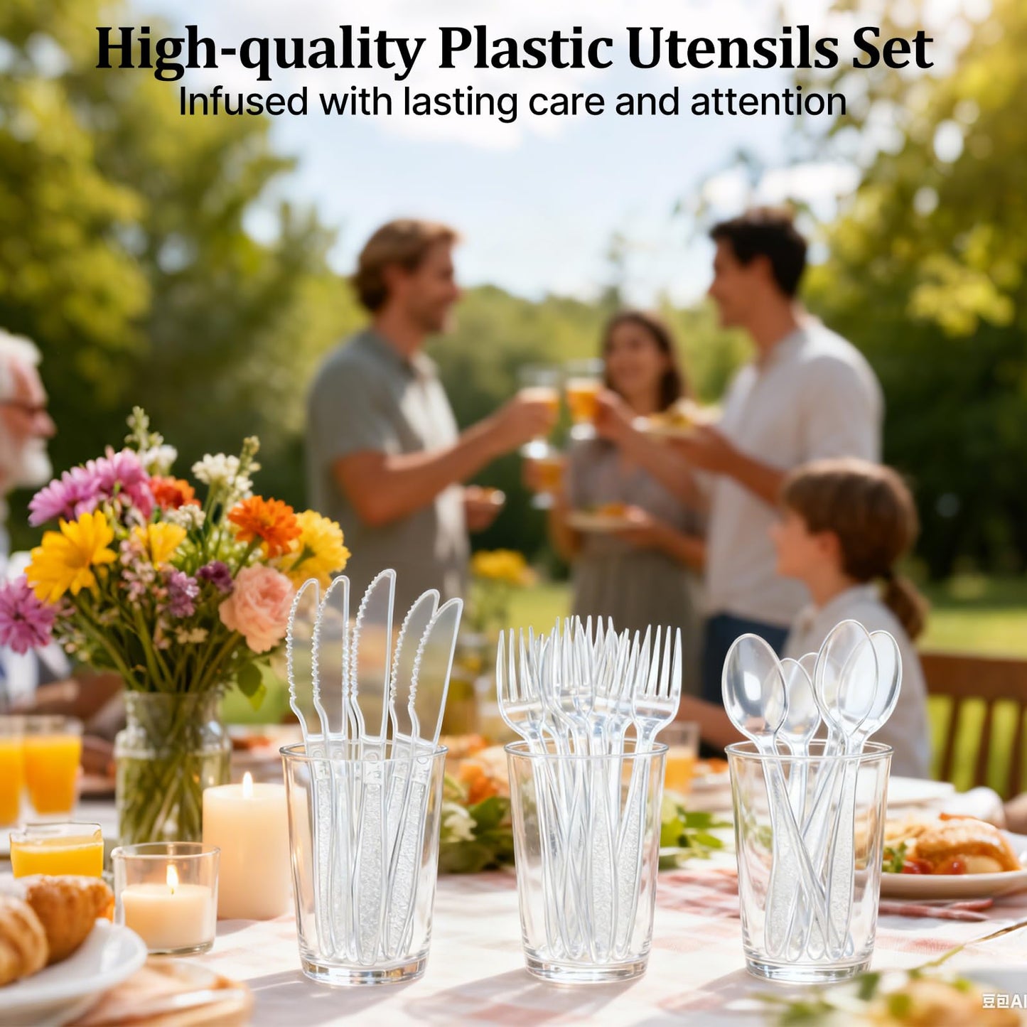 Bosizhang 300 Count Extra Heavy Duty Plastic Silverware, 120 Spoons, 120 Forks, 60 Knives, BPA-Free & Heat Resistant Disposable Plastic Utensils Set, Clear Cutlery Set for Party and Daily Use