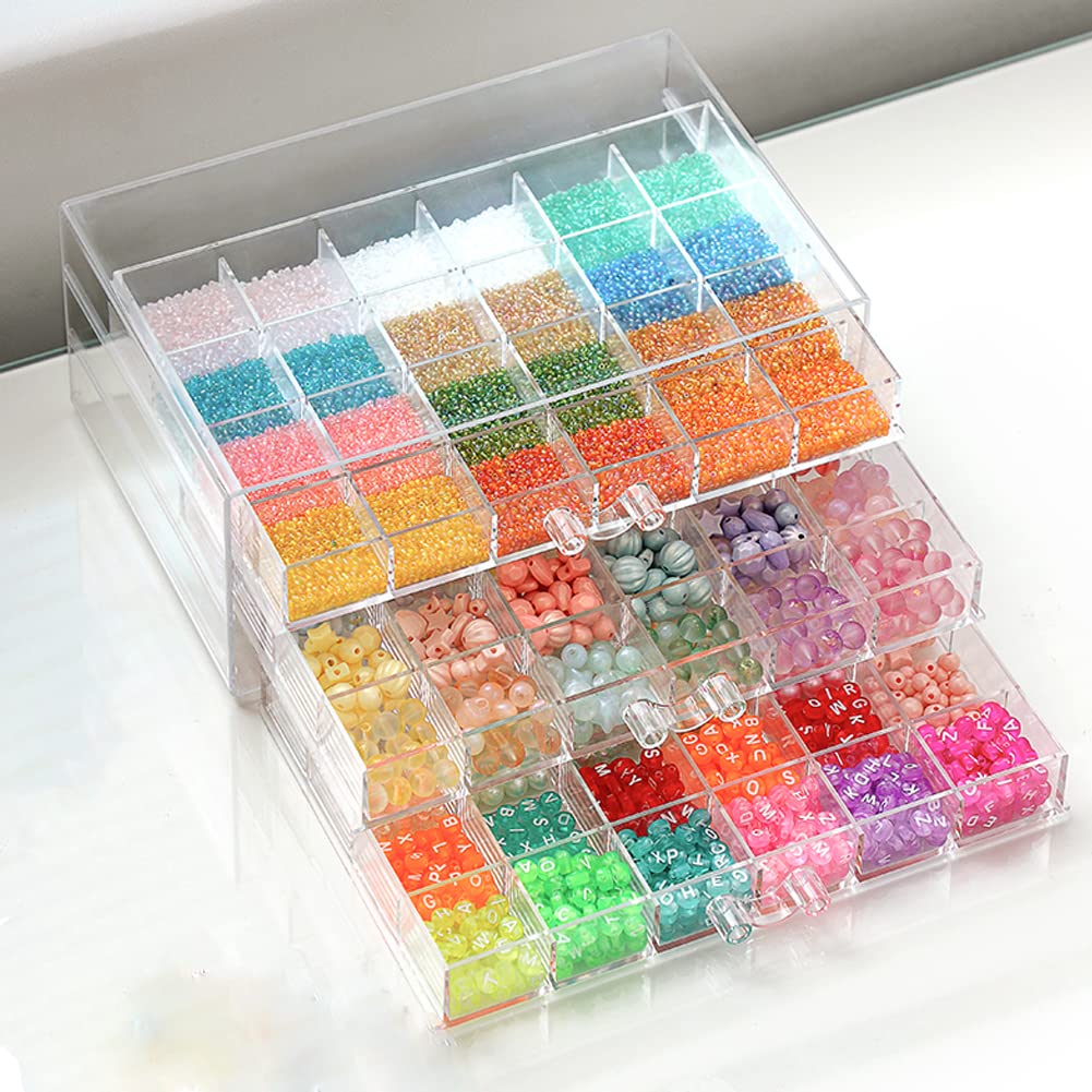 MIOINEY Compartment Storage Box 72 Grids Acrylic Organizer Box with 3 Drawers Storage Containers Transparent Organizer for Crafts Art Supply Painting Nail Tip Bead Earring Ring (Clear)