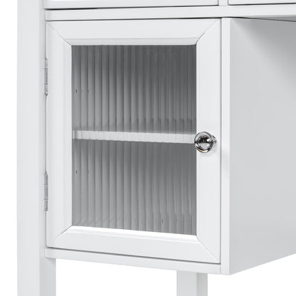 Merax Makeup Vanity Desk with Large Adjustable Mirror & Stool, Minimalist Dressing Table Set with 5 Drawers & 2 Cabinets, Space-Saving Beauty Station for Bedroom Salon Barber Store, White