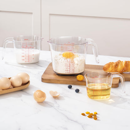3-Piece Nesting Liquid Measuring Cups Set, Clear Plastic Measuring Jugs with Spout and Multiple Measurement Scales, 1 Cup, 2 Cup, 4 Cup for Baking and Cooking