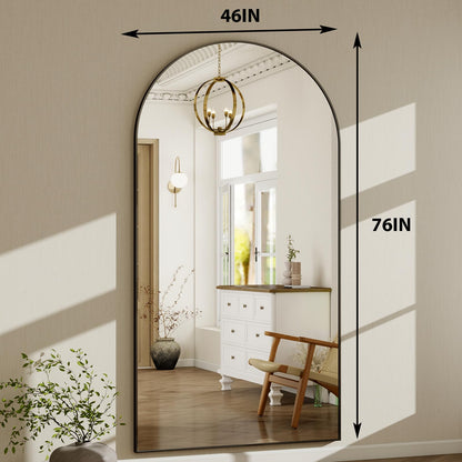 HARRITPURE 76"x46"Full Length Mirror - Arch Floor Mirrors with Aluminum Alloy Frame Free-Standing Wall Mounted or Leaning Large Bedroom Dressing Mirror,Black