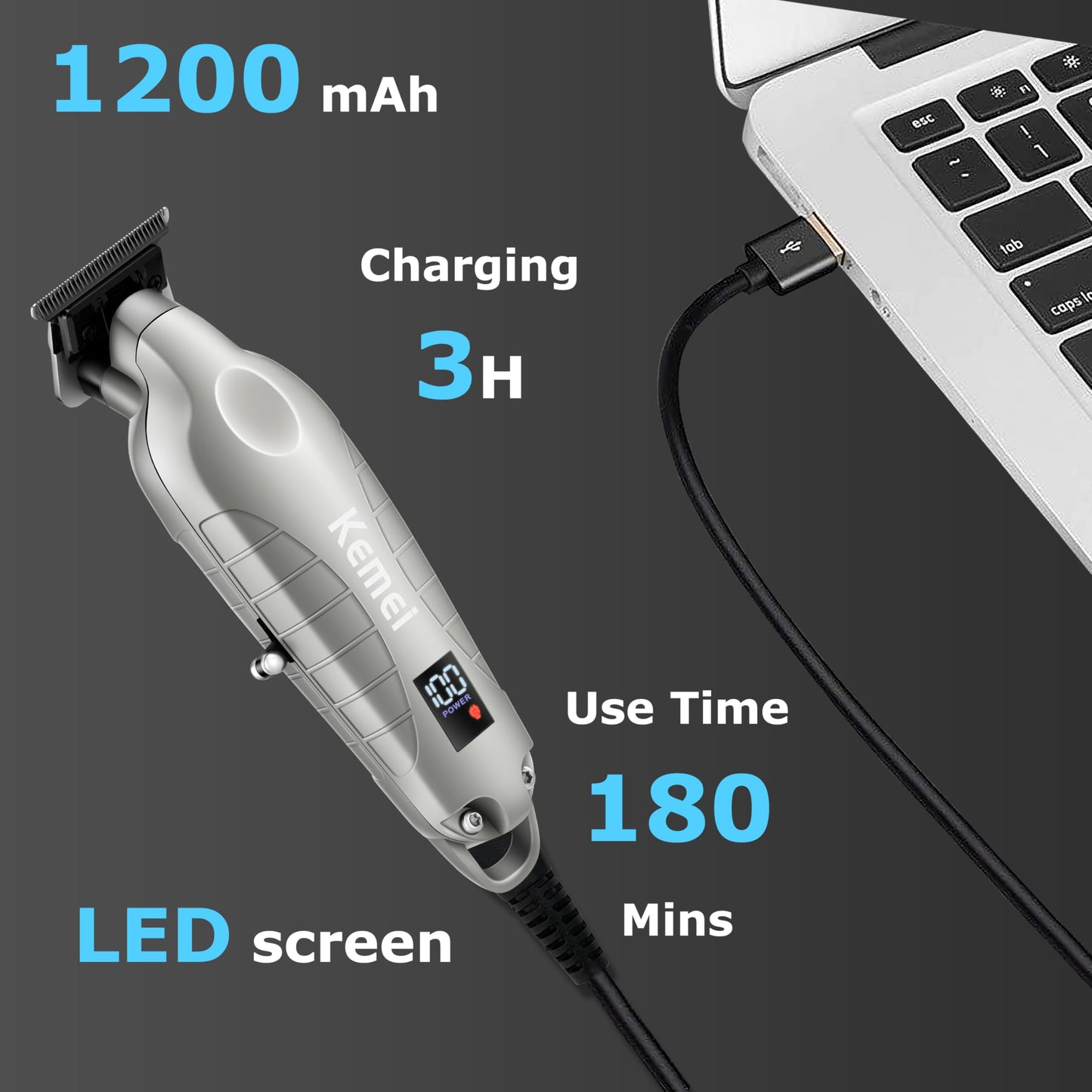 KEMEI 2293 Professional Hair/Beard Trimmer for Men Zero Gapped Hair Clippers for Barber with T Blade, Cordless Rechargeable