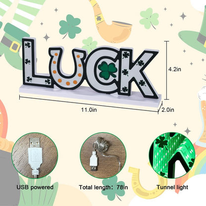 MEETYAMOR St Patricks Day Decorations, Luck Sign Infinity Mirror Tunnel Light with Shamrock for St Patricks Day Decor, Night Lights with Endless Extension for Home Living Room Table Centerpiece