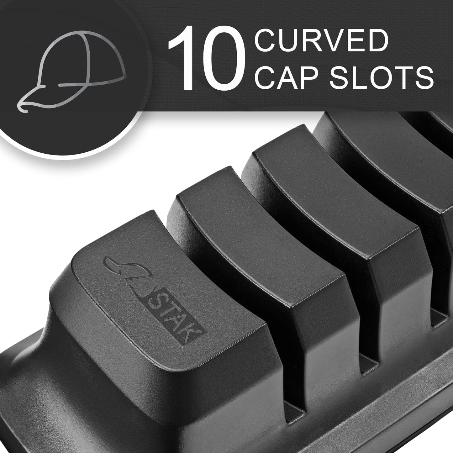 Hat Organizer for Baseball Caps, Holder for 10 Caps, No Install Required Closet Rack System - Black