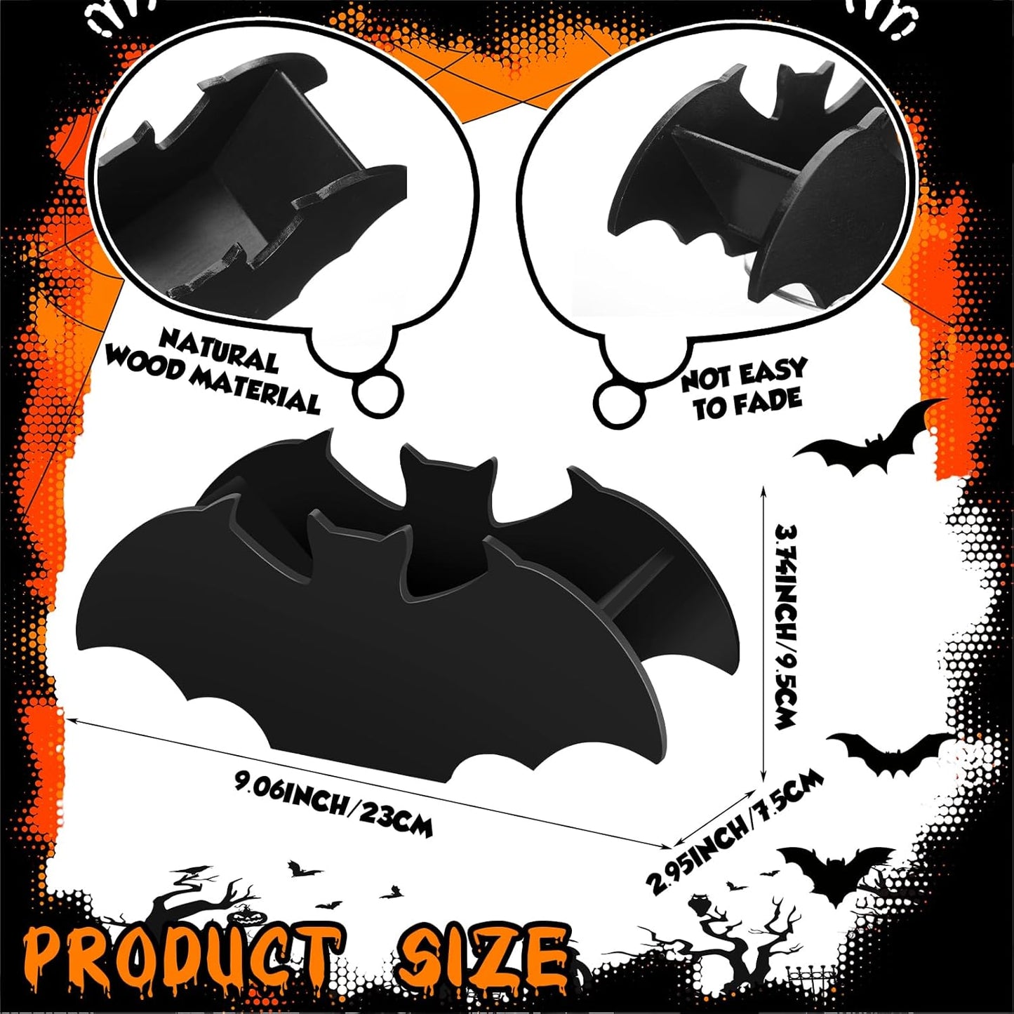 Yousoontic 3 Pcs Bat Boxes - Gothic Makeup Brush Holder, Bat Decor, Vanity Storage for Home Office