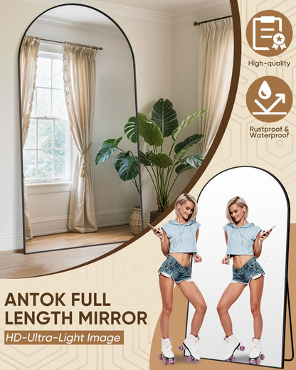 Antok Full Length Mirror, 46"x86" Oversized Floor Mirror with Stand for Bedroom, Living Room Cloakroom, Black, Arch Style