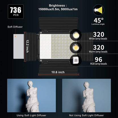 GVM RGB LED Video Light with Bluetooth Control, 360° Full Color 1000D PRO Video Lighting Kit with 736pcs Led Beads, 2 Packs Led Panel Light for YouTube Studio, Video Shooting, Conference, CRI 97+
