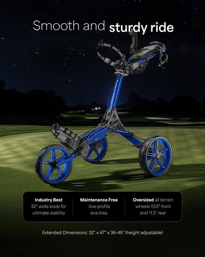 Caddytek CaddyLite Compact Golf Push Cart - Lightweight Aluminum 3-Wheel Foldable Golf Bag Cart with Quad-Fold System, EVA Wheels, Adjustable Handle, Brake, Mesh Net, Umbrella & Drink Holder