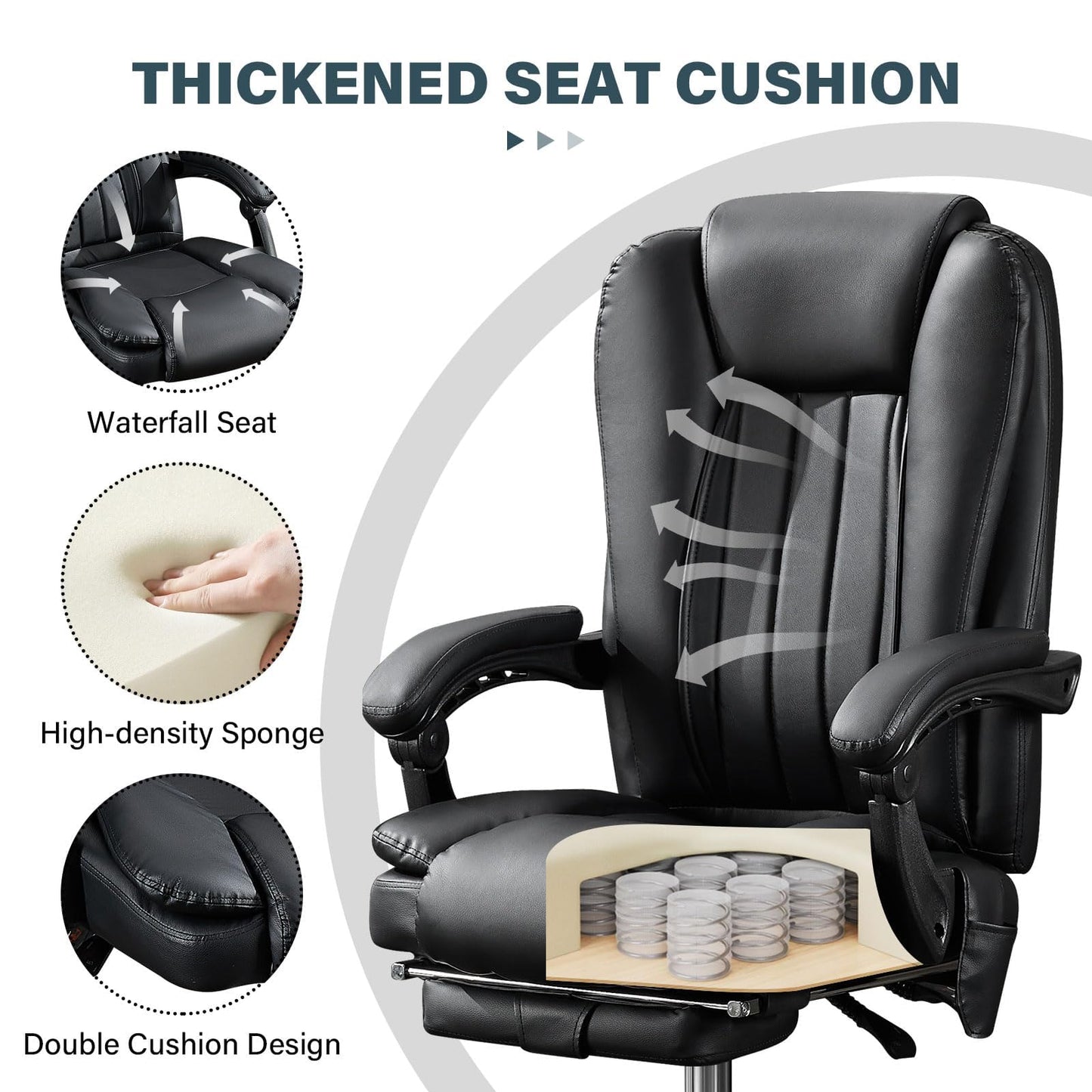 Thctvous Luxury Leather Executive Office Chair with Foot Rest, Reclining Massage Office Chair with Heat/Adjustable Backrest/Rolling Wheels/Soft Cushion, Heavy Duty, 400 Lbs Capacity (Leather, Black)