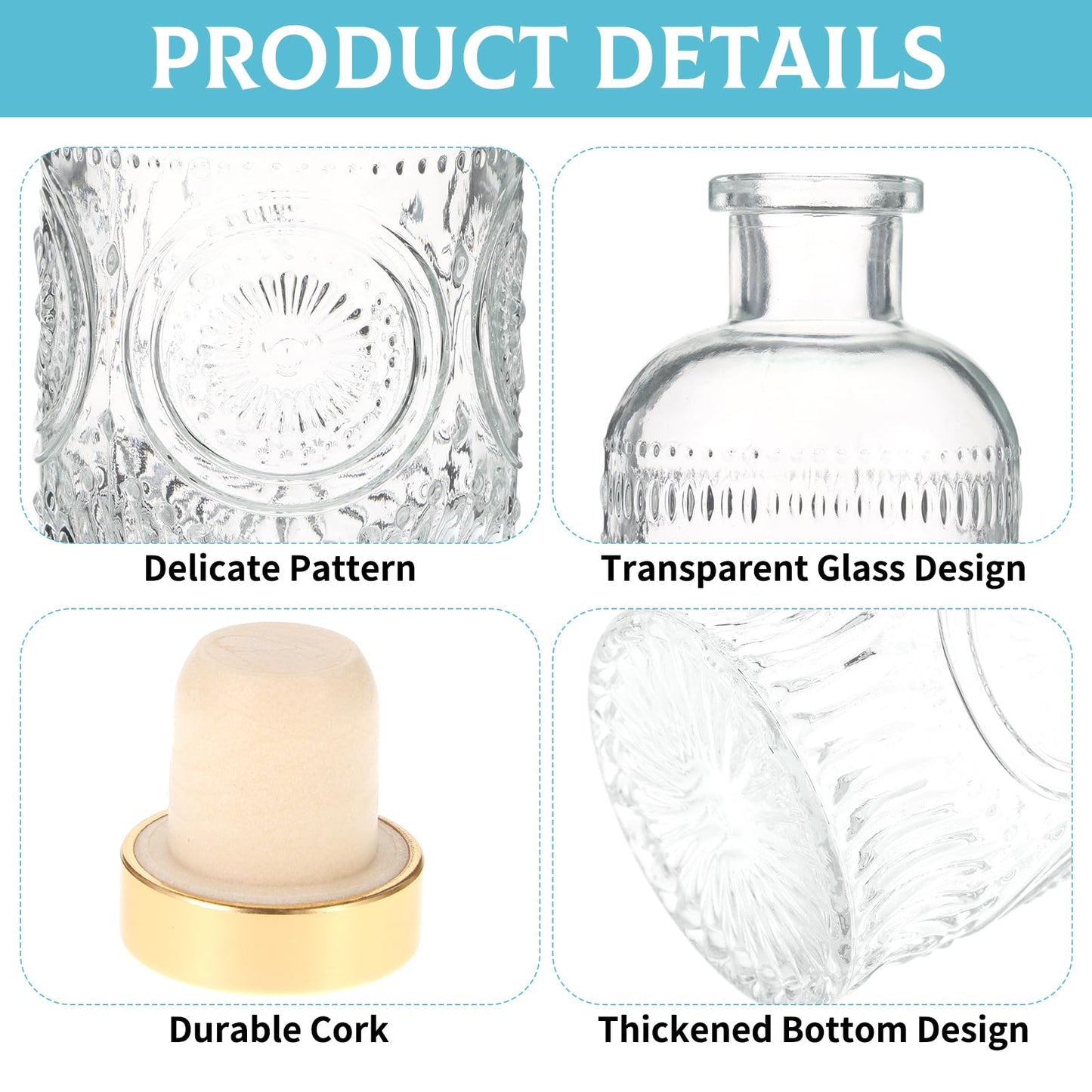MegoSage 12 Pack Small Glass Bottles with Cork, 6.7oz/200ml Small Apothecary Jars, Clear Square-Round Mini Bottles for Beverages, Crafts, Wedding Favors & DIY Home Decor