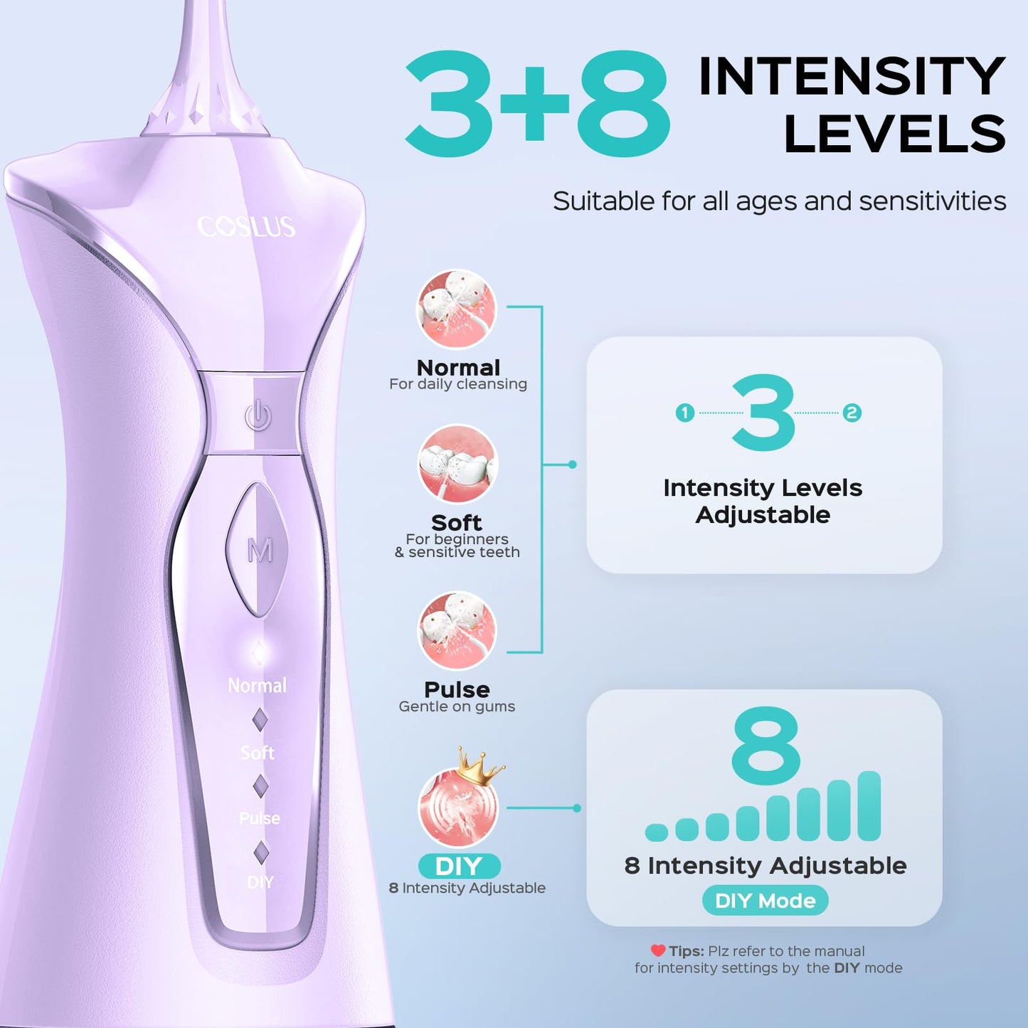 COSLUS Water Dental Flosser Pick for Teeth: 4 Modes Cordless Portable 300ML Larger Tank Water Teeth Cleaner IPX7 Waterproof Flossing Cleaning Picks for Home Travel Black C30(FC5360)