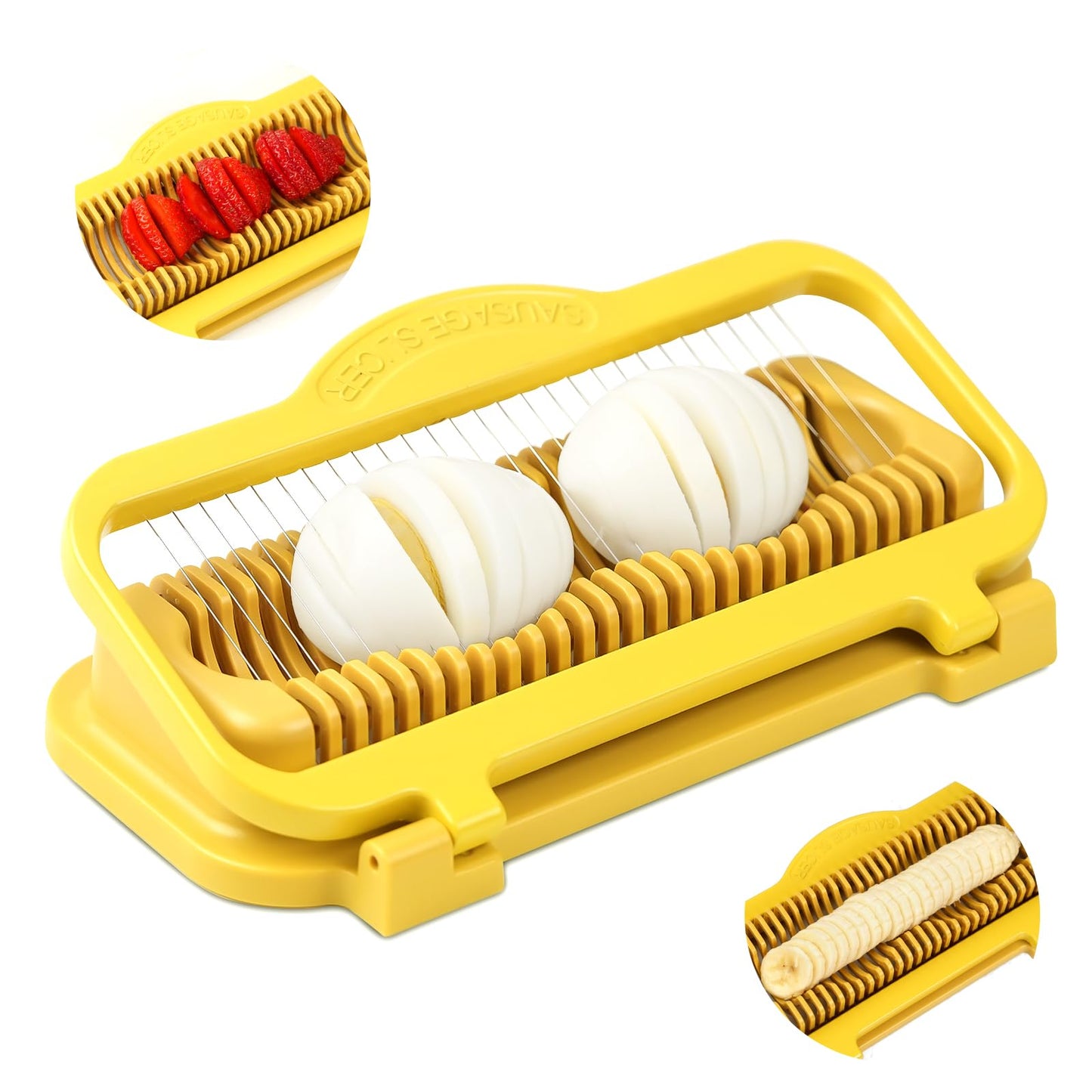 Egg Slicer for Hard Boiled Eggs Banana Slicer, banana Strawberry Mushroom, Aluminium Stainless Steel Wires Heavy Duty Dishwasher Safe