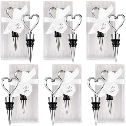 Ferraycle 30 Pcs Heart Wine Stoppers Wedding Bridal Shower Favor for Guests Silver Heart Wine Bottle Openers Champagne Stopper Wine Saver Metal Wine Cork Holder Plugs with Box for Wedding(Classic)
