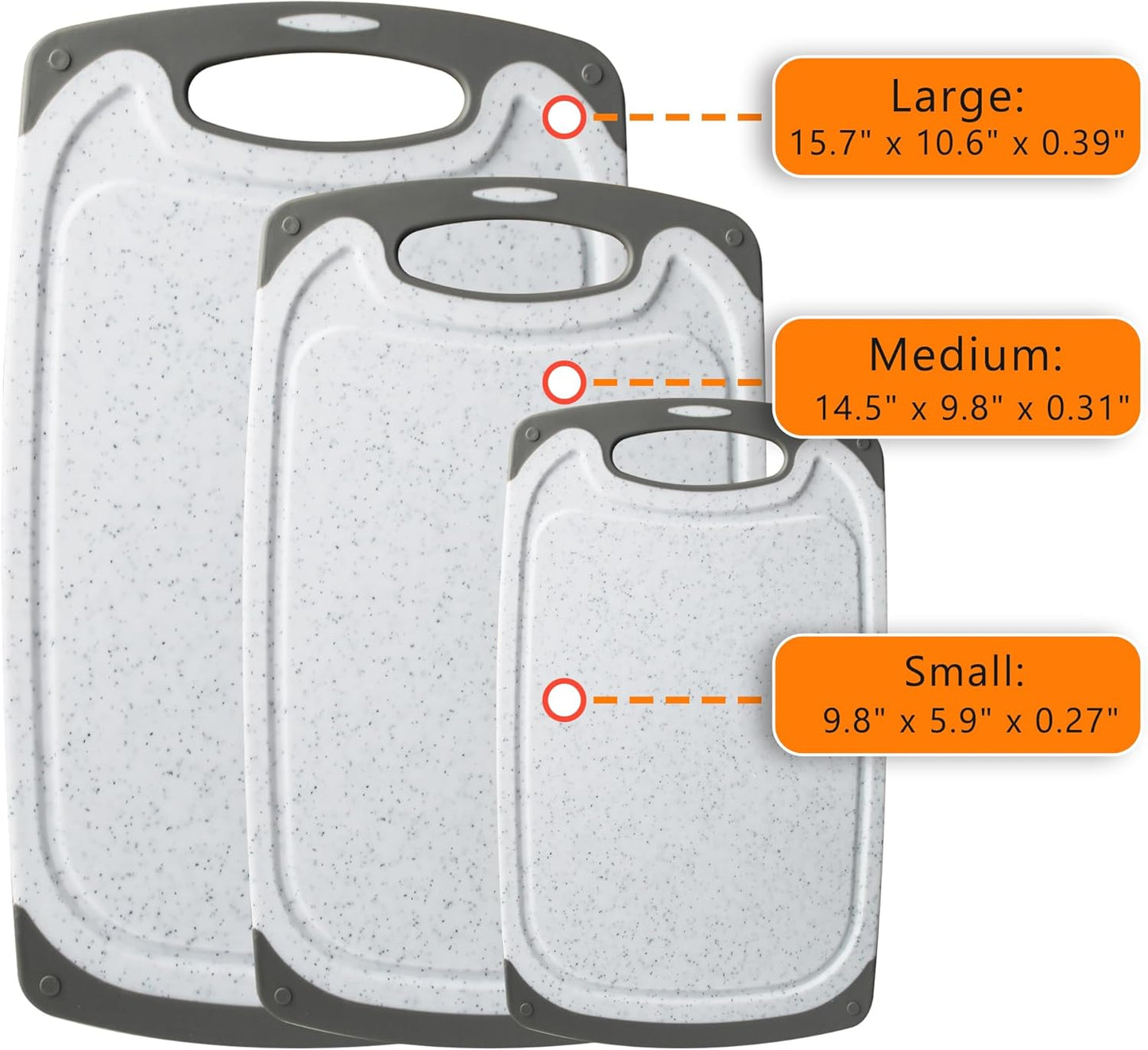Cutting Board for Kitchen, Large-Small Marble Cutting Boards Set of 3, Non-Slip, Dishwasher Safe (Marble White).