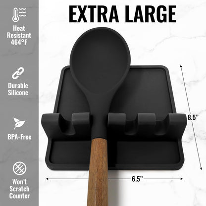 Zulay Kitchen Extra Large Silicone Utensil Rest, BPA-Free Heat-Resistant Spoon Holder with Drip Pad for Stove Top